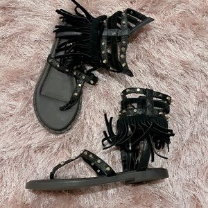 Black Boho Fringe Sandal